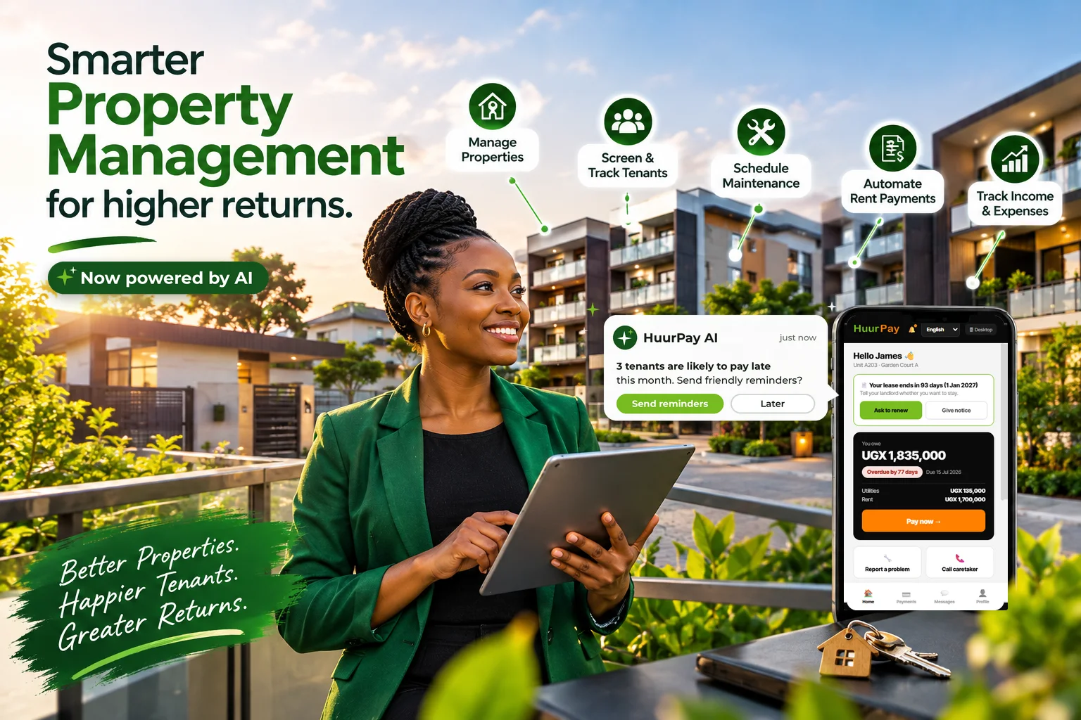 Smarter property management for higher returns, now powered by AI. Manage properties, screen and track tenants, schedule maintenance, automate rent payments, and track income and expenses.